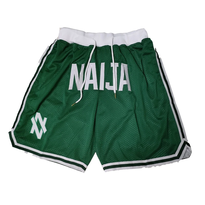 Basketball Shorts Naija Sewing Embroidery Outdoor Sport Beach Pants Shorts Four Pockets High-quality Green 2023 Mesh Fabric