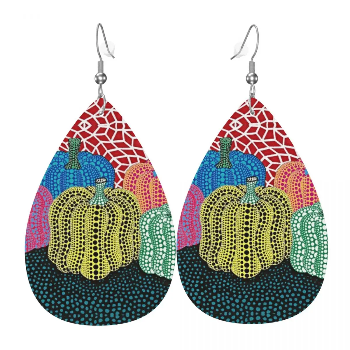 

Custom Three Polkadot Pumpkin Art Dangle Drop Earrings Leather Earrings for Women Fashion Yayoi Kusama For Party