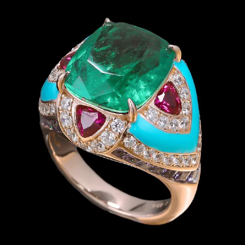 

ARIGAYA 925 Sterling Silver Lab Sapphire Emerald Ruby High Carbon Diamonds Gemstone Wedding Engagement Cocktail Ring