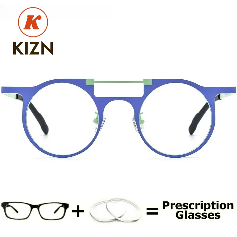 

KIZN Women Prescription Optical Lenses with Recipe Round Retro Pure Titanium Frame Progressive Men Anti Blue Light Myopia Glasse