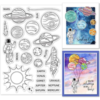 Universe Space Adventure Clear Stamps Planet Astronauts Silicone Clear Stamp Seals for Cards Making DIY Scrapbooking