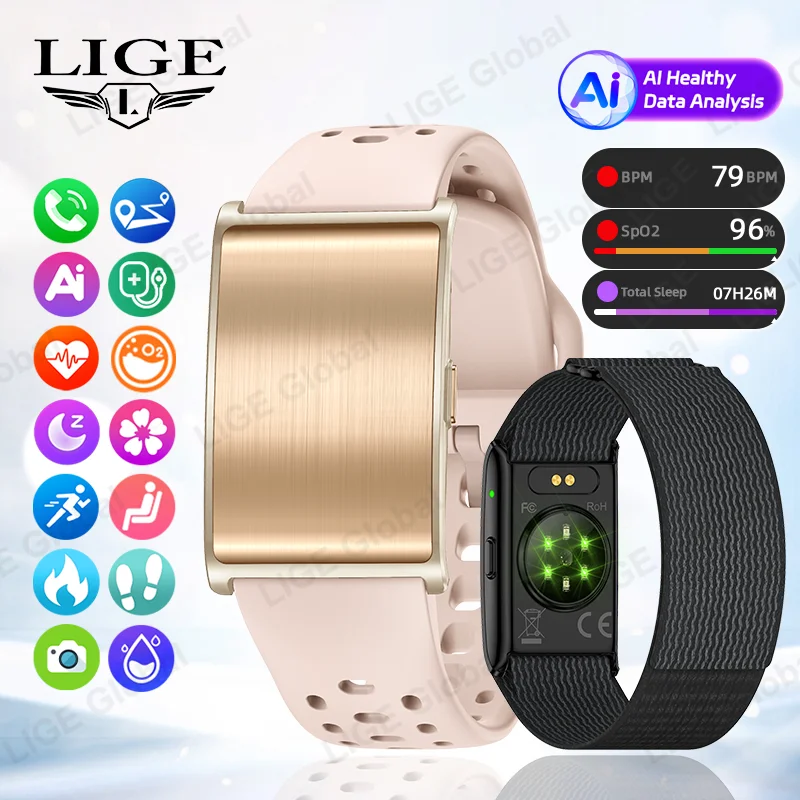 

LIGE New GPS Trajectory Smart Bracelet AI Health HRV Blood Pressure Sport Fitness Band Call Reminder Smartwatch Pedometer 2025
