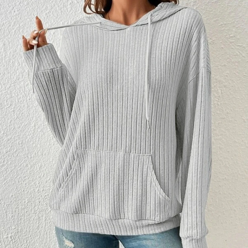 المرأة الخريف هوديس عارضة طويلة الأكمام الرباط متماسكة سترة فضفاضة مقنعين البلوز مع جيب الشارع الشهير البلوز قمم