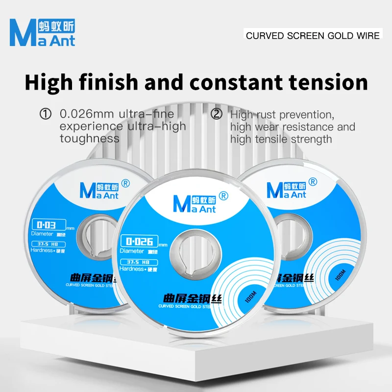 MaAnt Screen Cutting Wire 100m Alloy Steel Wire, Phone LCD Screen Separating Line 0.026/0.03/0.035mm