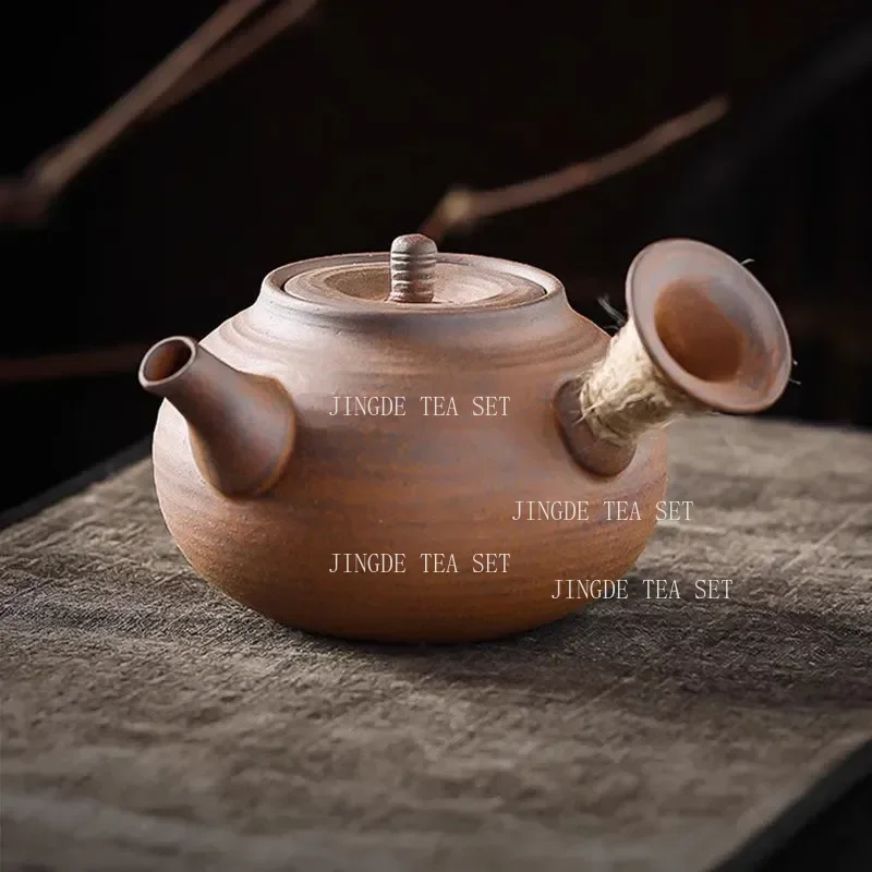 

220ml Coarse Pottery Small Capacity Side Handle Pot Household Chinese Style Kettle Handmade Teapot Kungfu Tea Set