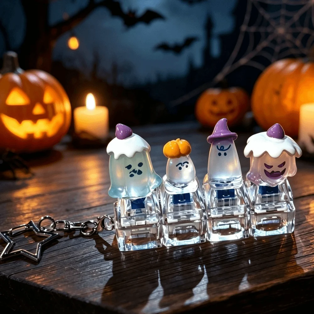 ABS Material 2/4 Keys Finger Keyboard Keychain Mini Portable Ghost Fidget Bag Pendant Pumpkin Sensory Mechanical Button Keyring