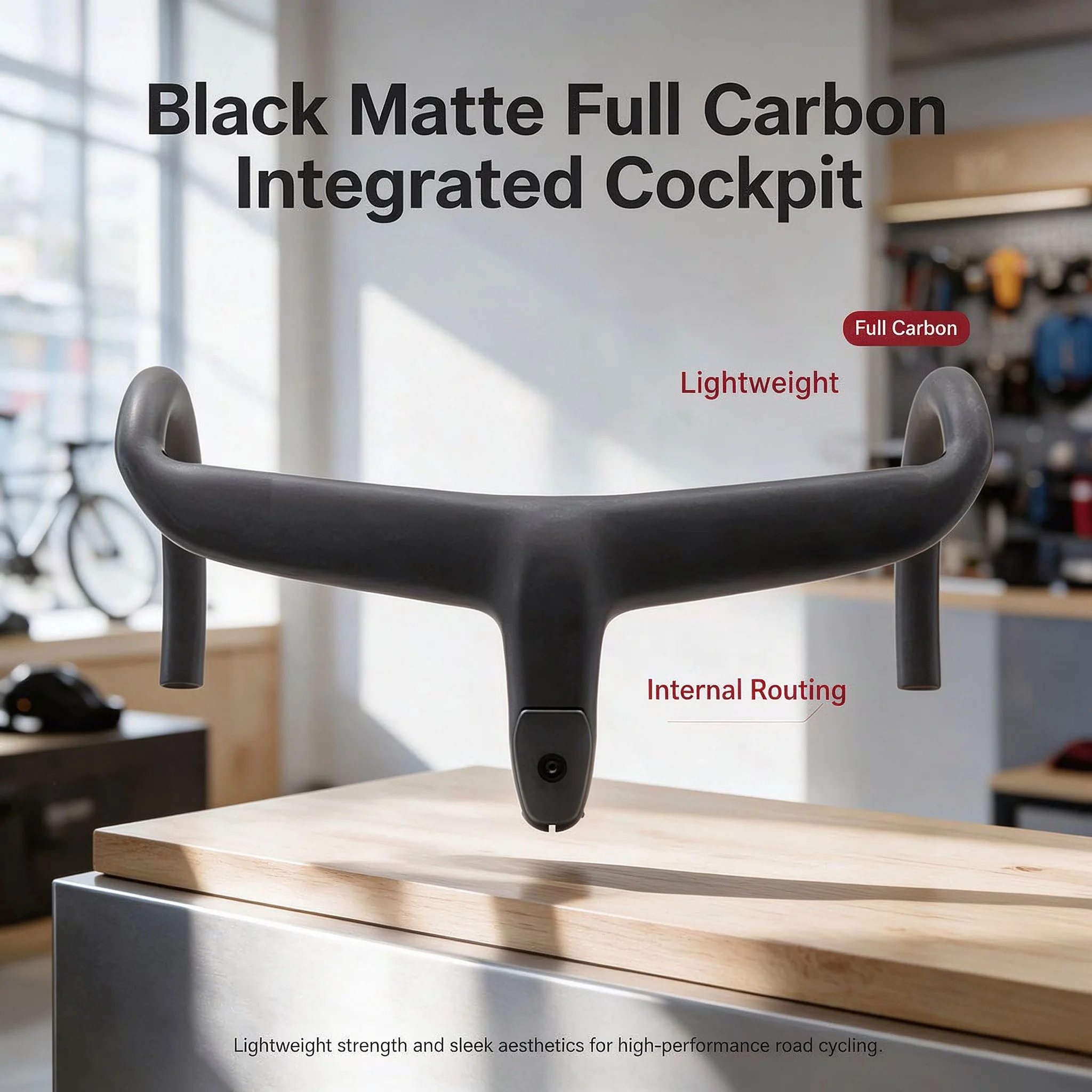 Black Matte Full Carbon Integrated Cockpit Internal Cable Routing Road Bike Handlebar With Computer Mount Bicycle Replacement