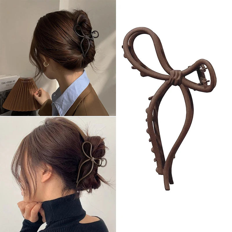 

New Women Elegant Hollowed Bow Shape Hair Clips Ponytail Claw Clip Shark Grip Clip Accessory Metal Clip