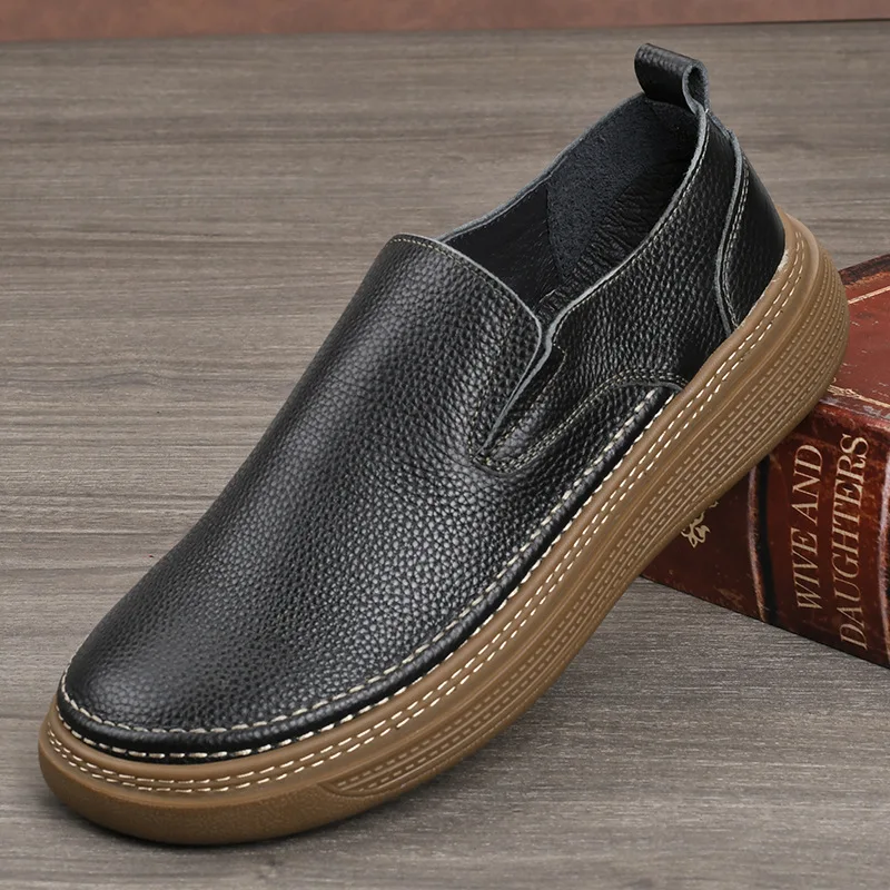 

Soft Sole Comfortable Cowhide Men's Shoes Pigskin Inner Shock Absorption Men's Leather Shoes Fashion Ventilation Chunky Sneakers