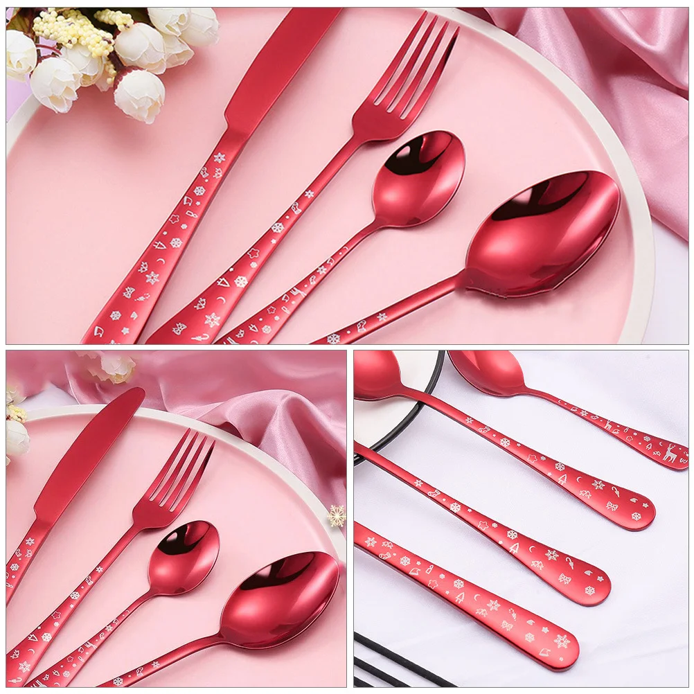

1Set Christmas Stainless Steel Cutlery Set Fork Spoon Cutter Home Tableware Elegant Flatware Suitable for Family Entertainment