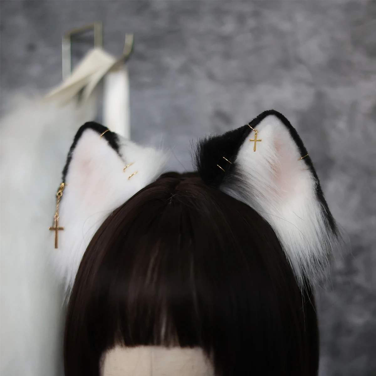 

Halloween Cosplay Accessories Customized Handmade Black and White Cat Animal Ear KC Hair Hoop Lolita Cute Cat Ear Cosplay