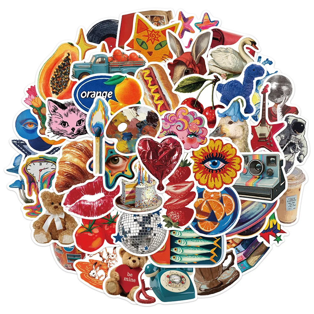 50PCS Vintage Y2K Cartoon Decorative Stickers DIY Scrapbook Phone Case Laptop Tablet Toy Decorative Stickers