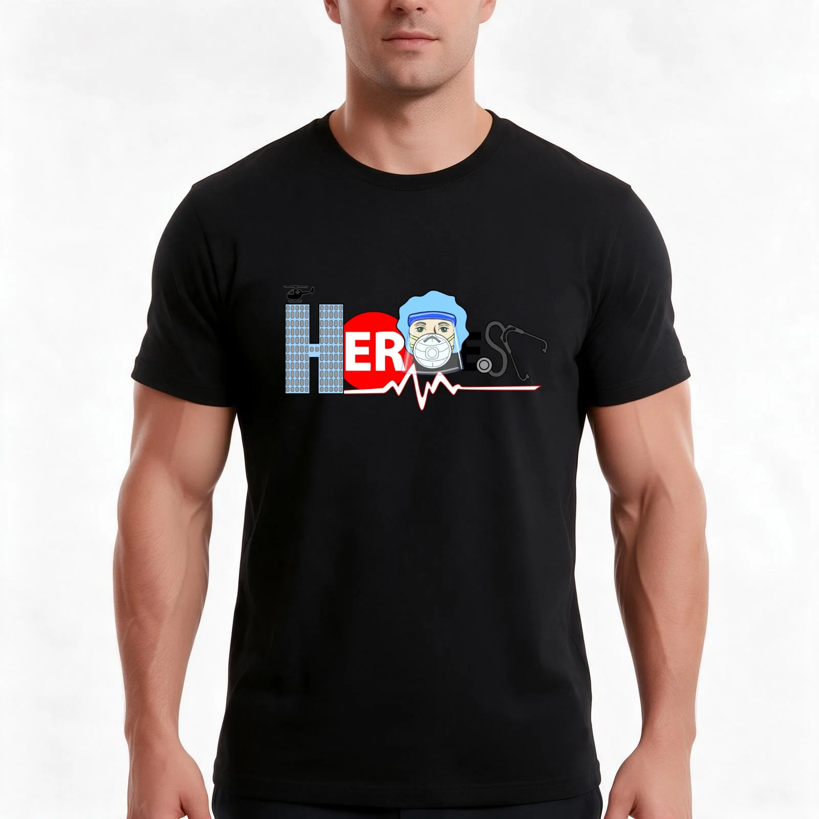 Medical Heroes Male T-Shirt, Summer Casual Cotton Tee, Oversized Streetwear Tops, Vintage Graphic Print, Loose Fit Short Sleeve