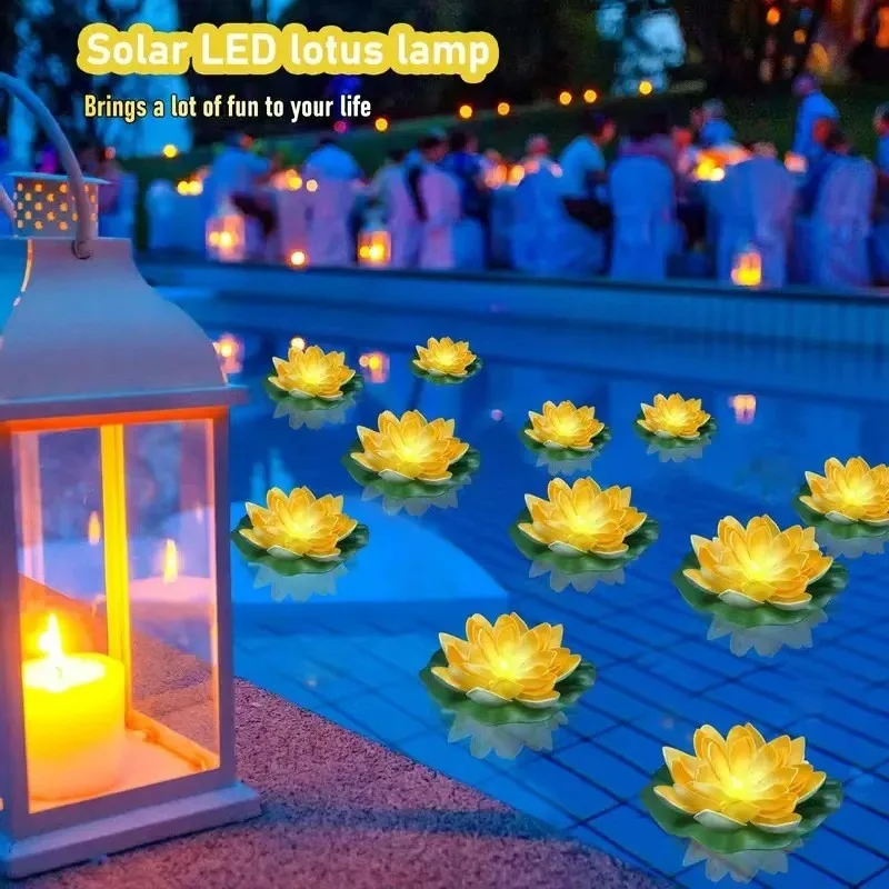 LED Solar Lamp Simulation Lotus Outdoor Waterproof Pond Floating Decoration Light Yard Pond Garden Colorful LED Wishing Lantern