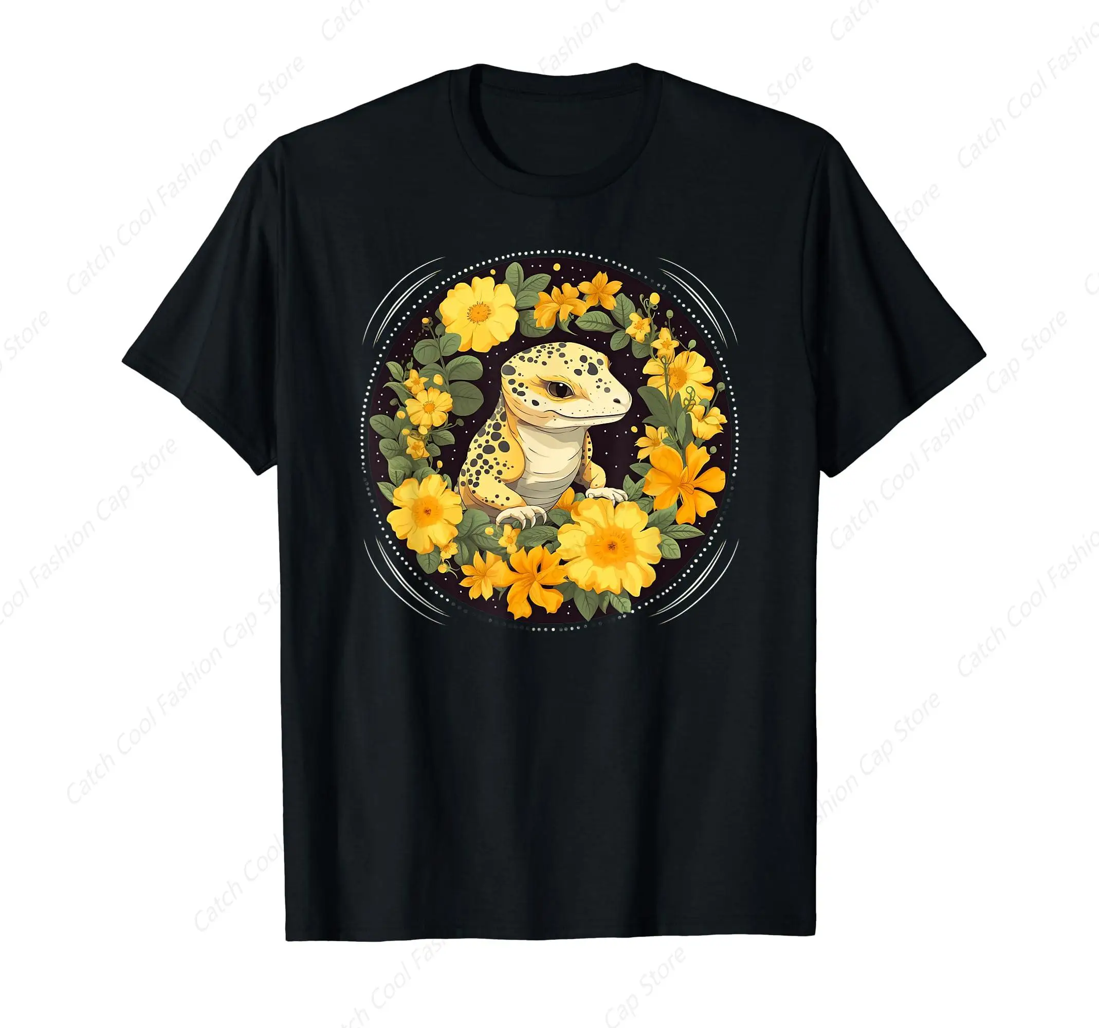 Cartoon Cottagecore Lizard Reptile T-Shirt for Men Short Sleeve Cotton Daily Travel Summer Breathable Round Neck Sports Fashion