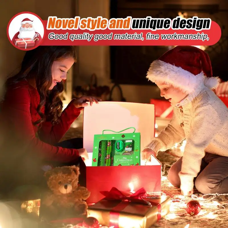 ชุดของขวัญเครื่องเขียนคริสต์มาสกล่องของขวัญนักเรียนชุดเครื่องเขียนหลายสีเครื่องเขียนสําหรับรางวัลอนุบาล