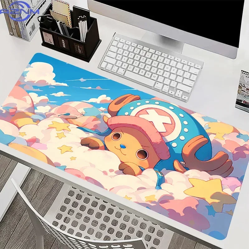 Cute Horned Anime Character Sky Flower Large Mousepad, Rubber Non-Slip Extended Desk Mat, Stitched Edge Waterproof Keyboard Pad