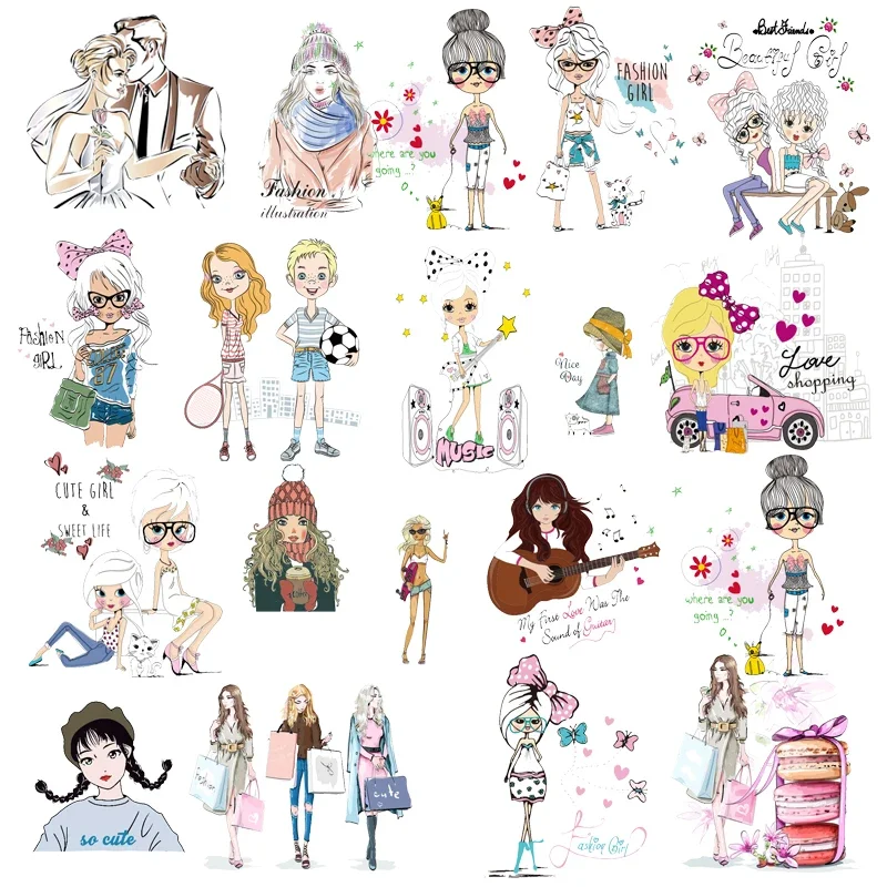 Модные термонаклейки для девушек, термотрансферы Vynil, милые Стикеры для глажки, футболки, термонаклейки «сделай сам» для одежды, футболки O