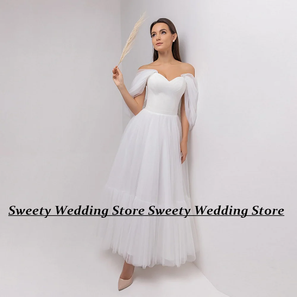 

Jiayigong Simple Wedding Dress Sweetheart Off Shoulder Ruched Pleat Ankle Length Soft Tulle A Line Vestido De Noiva Bridal Gown