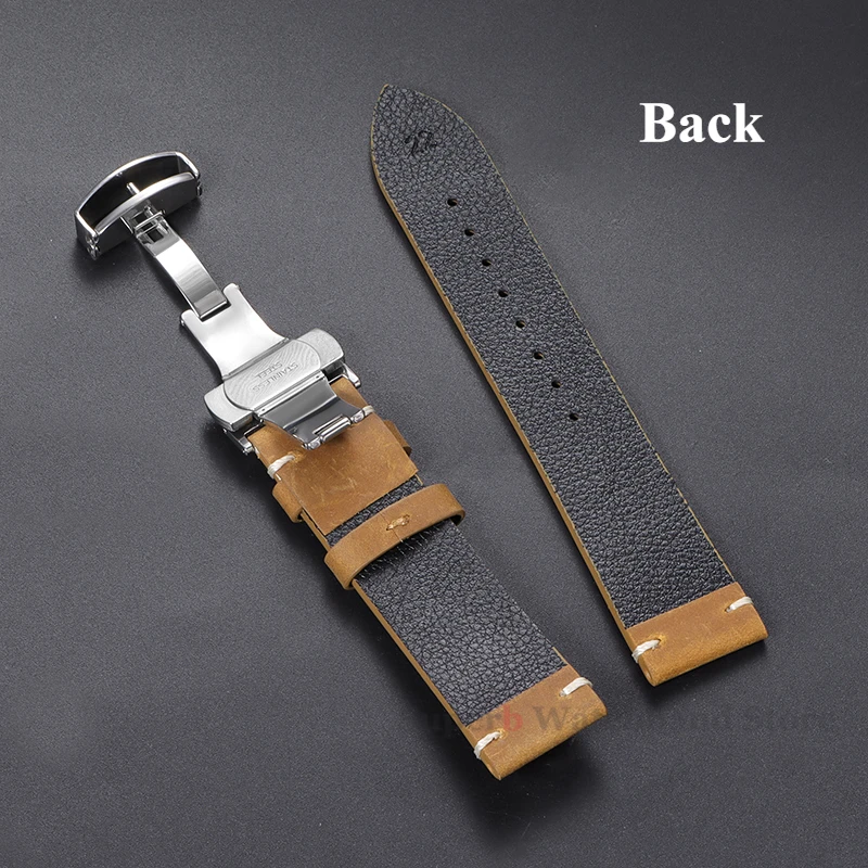 18 20 21 22 24mm Calfskin Leather Bracelet for Omega Watch Band Brown Stitching Cowhide Strap for Rolex Butterfly Buckle