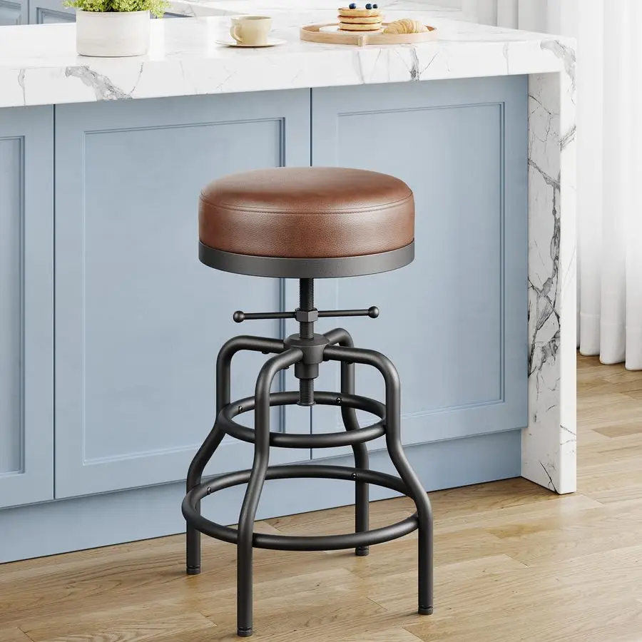 

Барный стул с регулировкой высоты, 2229 дюймов, в индустриальном винтажном стиле, с утолщенным сиденьем из высококачественной искусственной кожи и обновленной конструкцией.