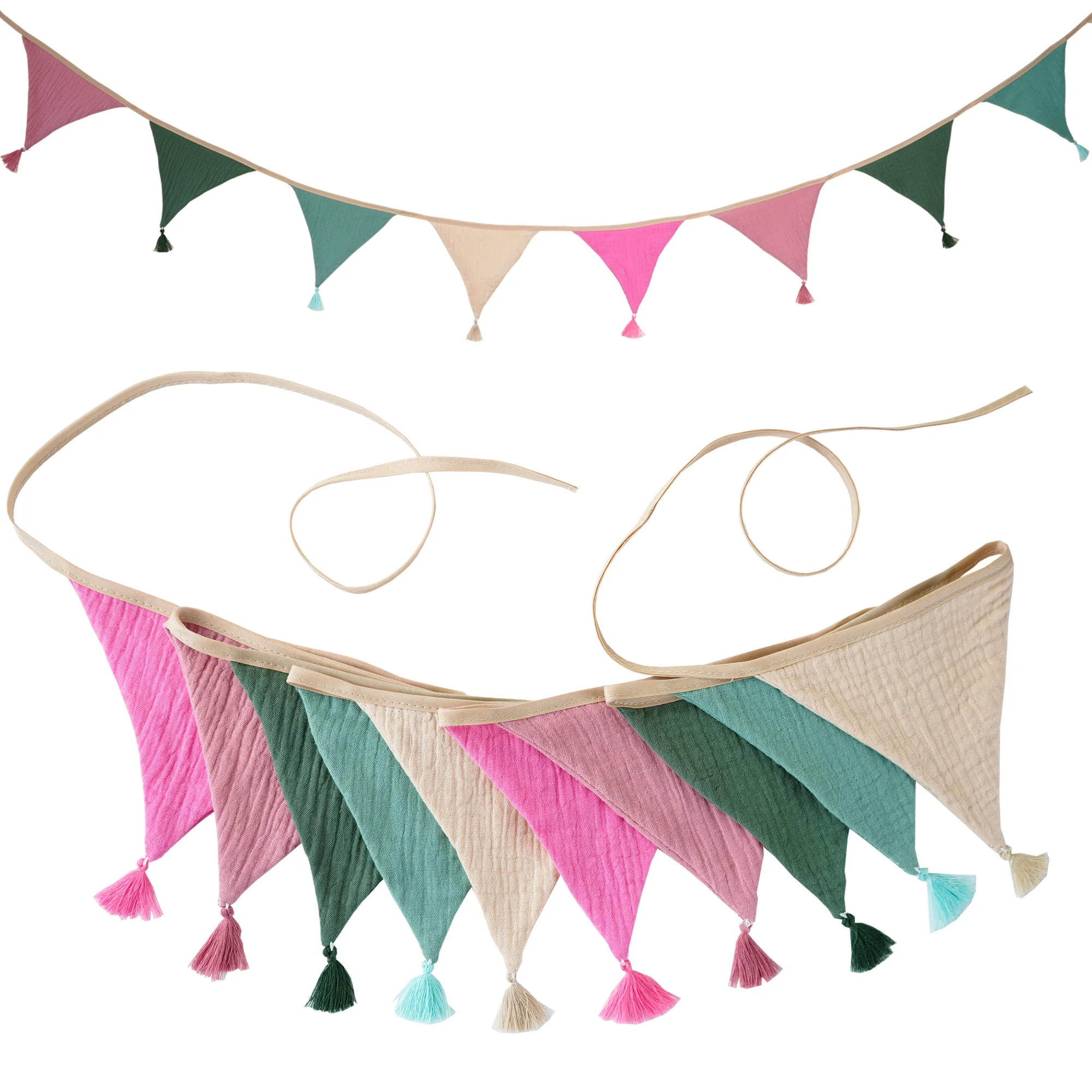 2,6 m/8,5 ft Kindergarten Süßigkeiten Stoff Wimpelkette 10 Dreieck Wimpel Flaggen mit Quasten Party Dekor Banner Baby Dusche Karneval Girlande – Detail 3