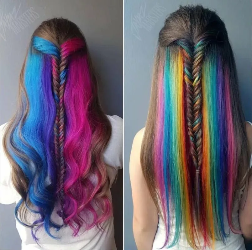 Estensioni dei capelli con Clip di colore rosa rosso fantasia di un pezzo evidenzia un pezzo colorato con Clip-in arcobaleno colorato dritto