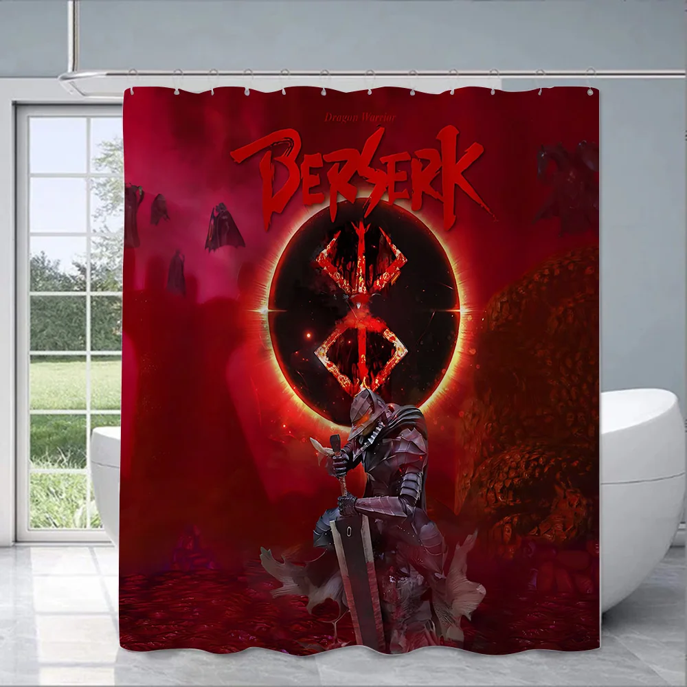 Hot Anime Cool B-Berserk Guts Shower Curtain Waterproof Polyester Fabric Colorful Bath Curtains Home Bathroom Curtain With Hook