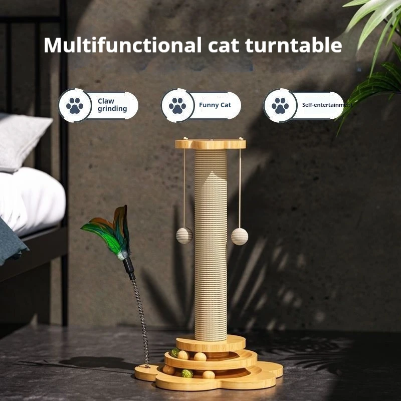 

All Funny Pet Cat Toy Solid Wood Cat Turntable Funny Cat Stick Balls Durable Sisal Scratching Board Cat Supplies Cat Grab Column