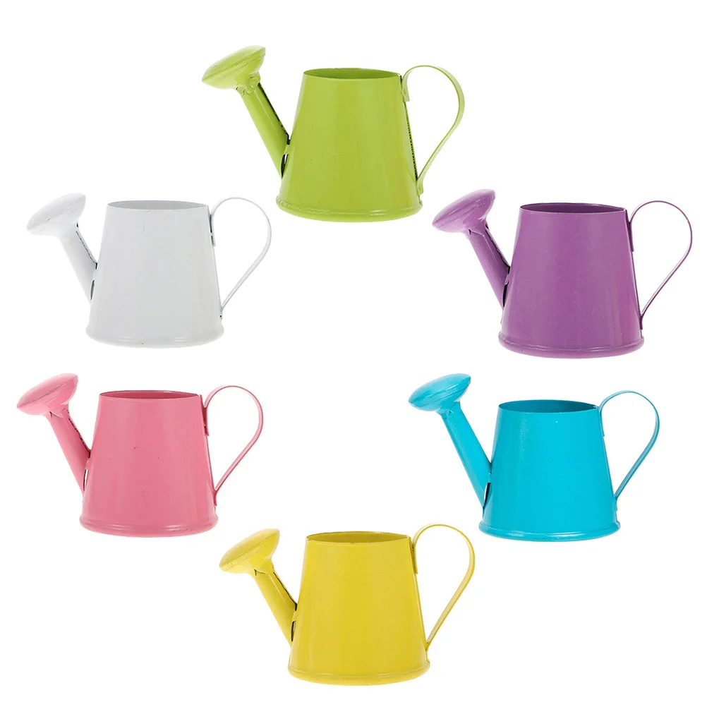 

6Pcs Mini Iron Watering Cans Small Decorative Kettles Table Decor Miniature Handheld Water Pots Photo Props for Plants