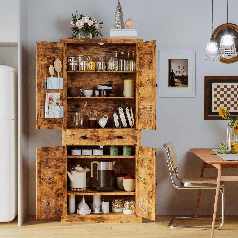 Kitchen Pantry Storage Cabinet 72" Height, with Barn Doors, Drawer, 4 Adjustable Shelves, Freestanding Cupboard image 3