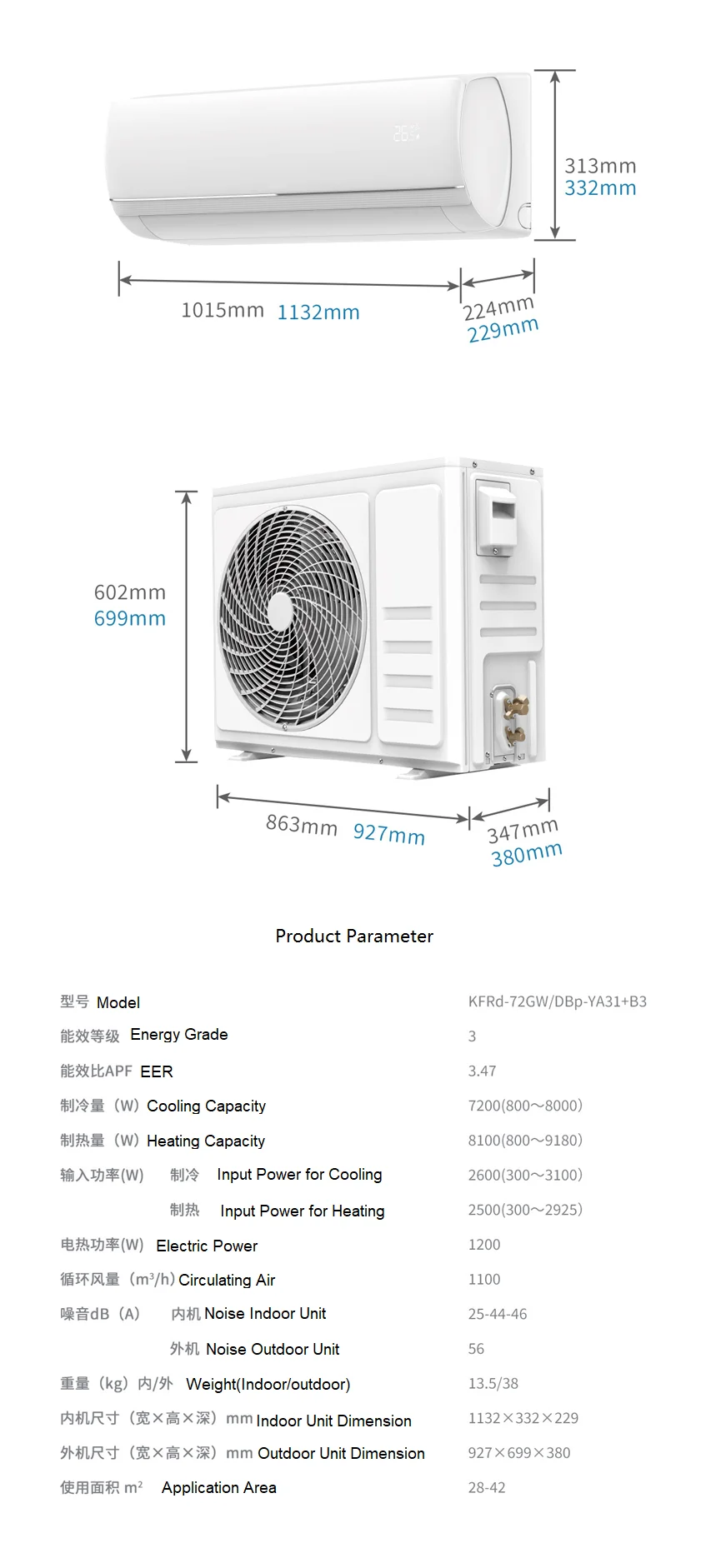 24000btu R32 Split inverter air conditioner cooling heating for T3 ambient temperature condition