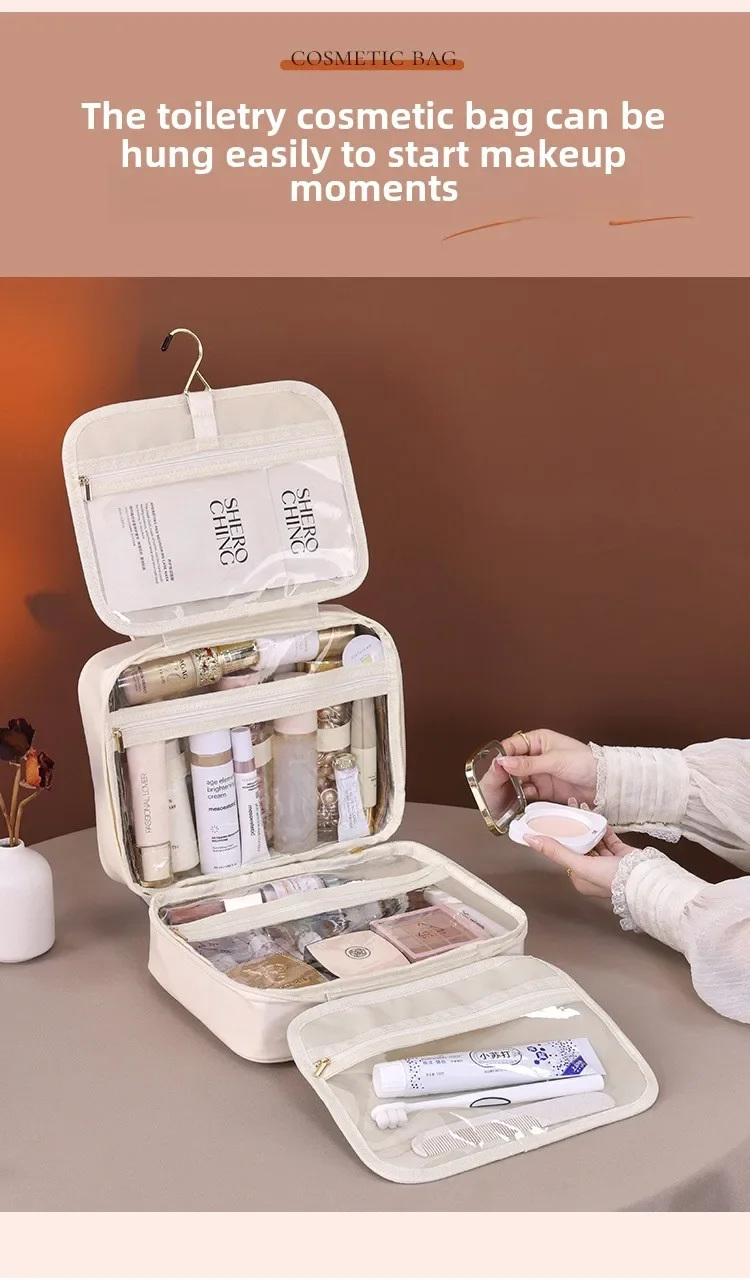 Neue mehrschichtige hängende Kosmetiktasche mit großer Kapazität, wasserdicht, transparent, Make-up-Organizer für Reisen, tragbare Kulturtasche – Detail 2