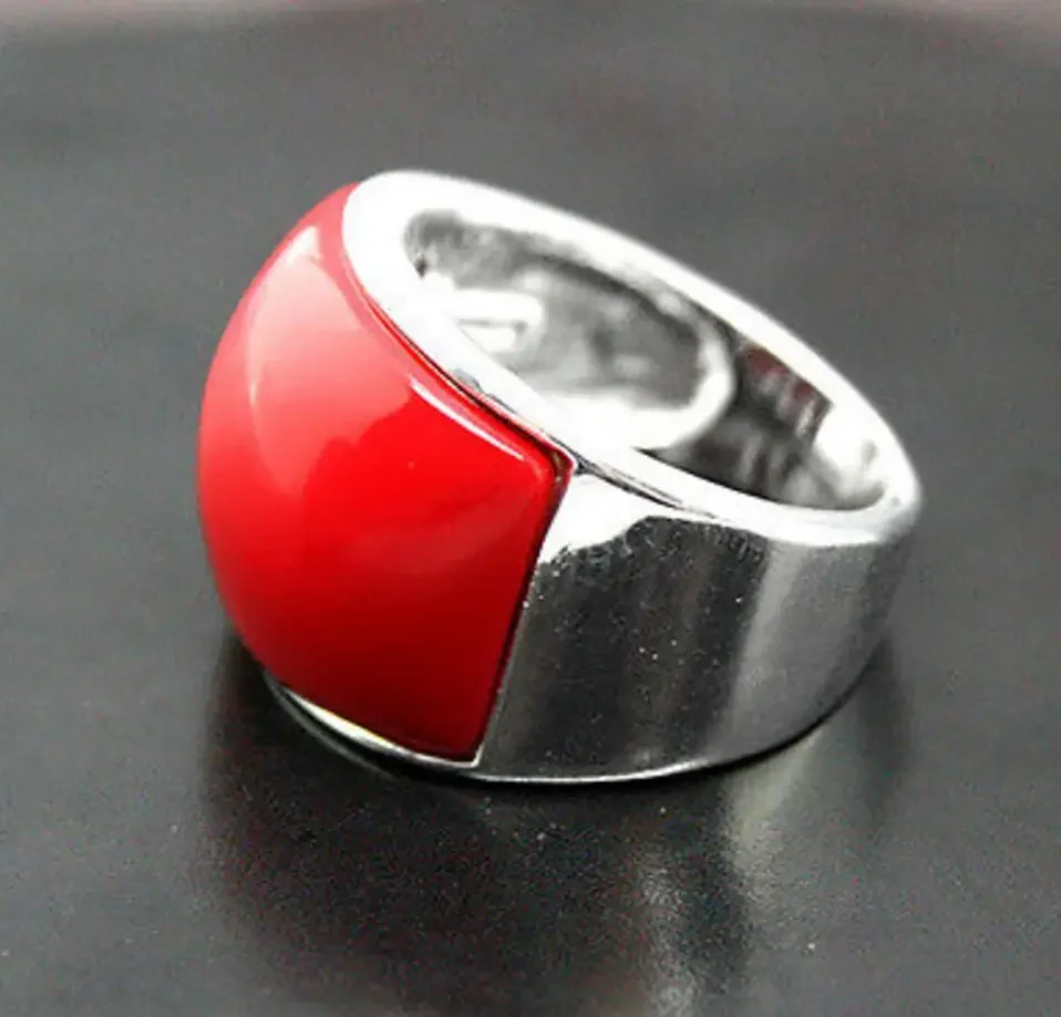 

12*16mm RARE RED CORAL 925 STERLING SILVER JEWELRY RING SIZE 7/8/9/10