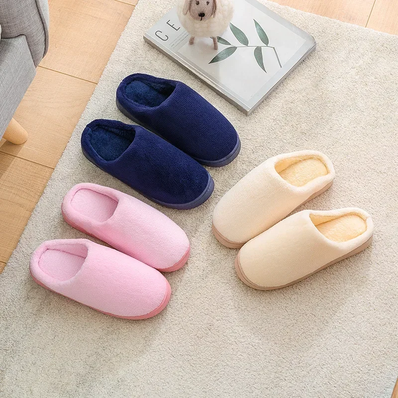 Couple's cotton slippers indoor anti slip soft heel anti slip plush slippers women's winter home shoes