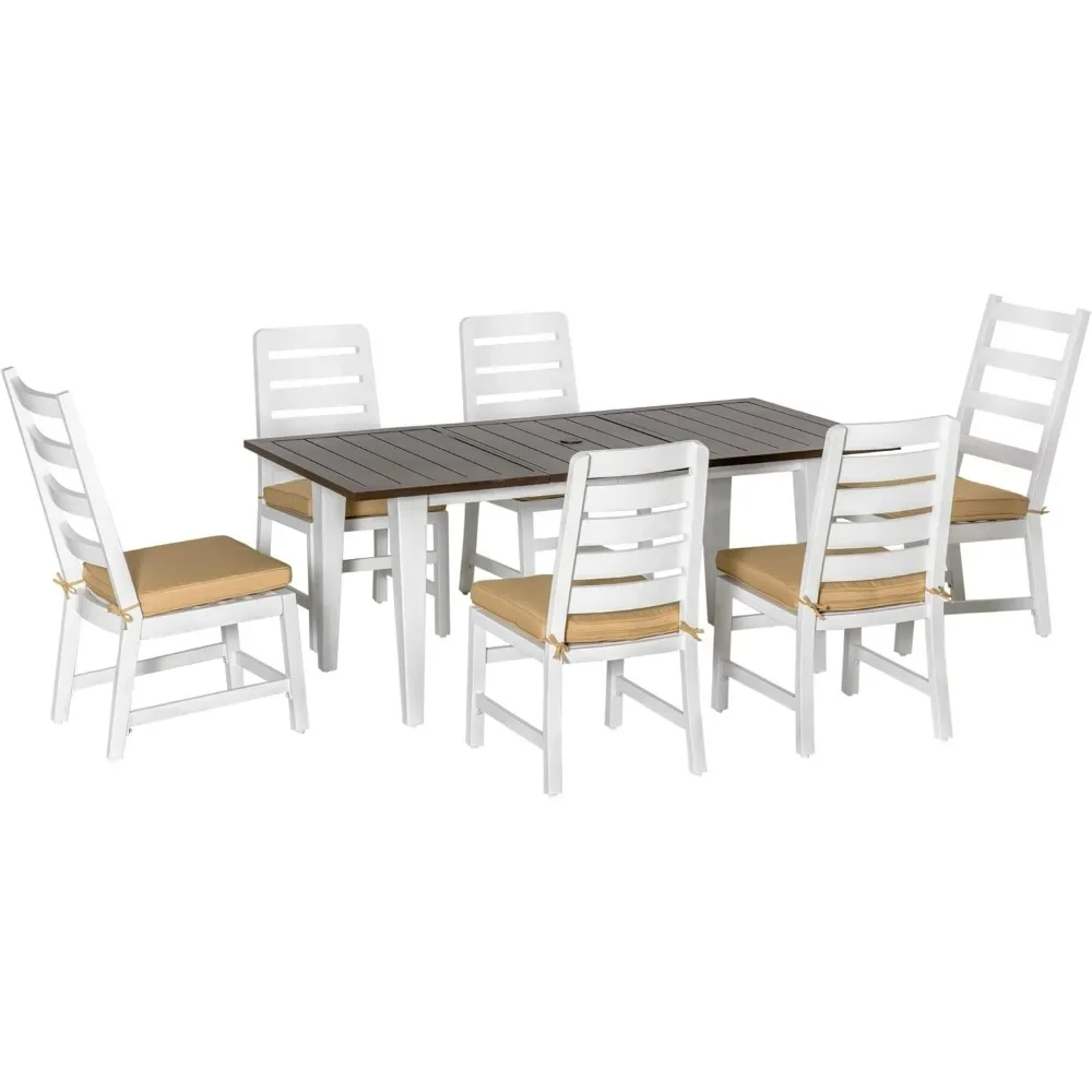 dinning tables sets for 6, Outdoor Furniture Set with a Table & Chairs, Cushions, Umbrella Hole Beige table and chair set