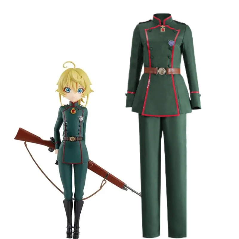 Disfraz de Anime The Saga of Tanya The Evil Tanya Degurechaff, conjunto de disfraz de uniforme verde oliva, trajes de Halloween y carnaval