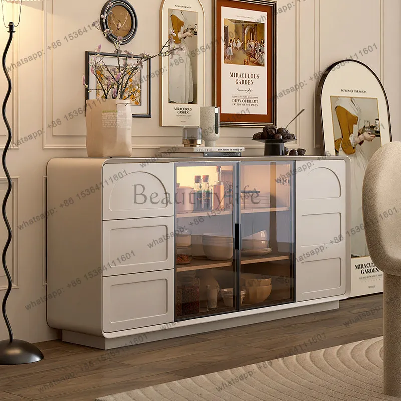 

LD25 paint dining side cabinet all solid wood French cream style living room storage low cabinet