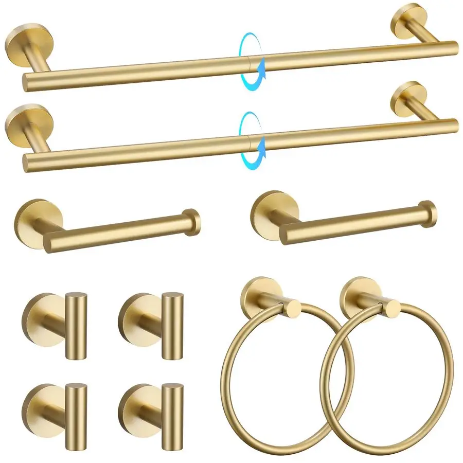 

Brushed Gold Bathroom Hardware Accessories Set 10Pieces, Premium SUS304 Stainless Steel Bathroom Towel Bar Holder Set 23.6 Inch