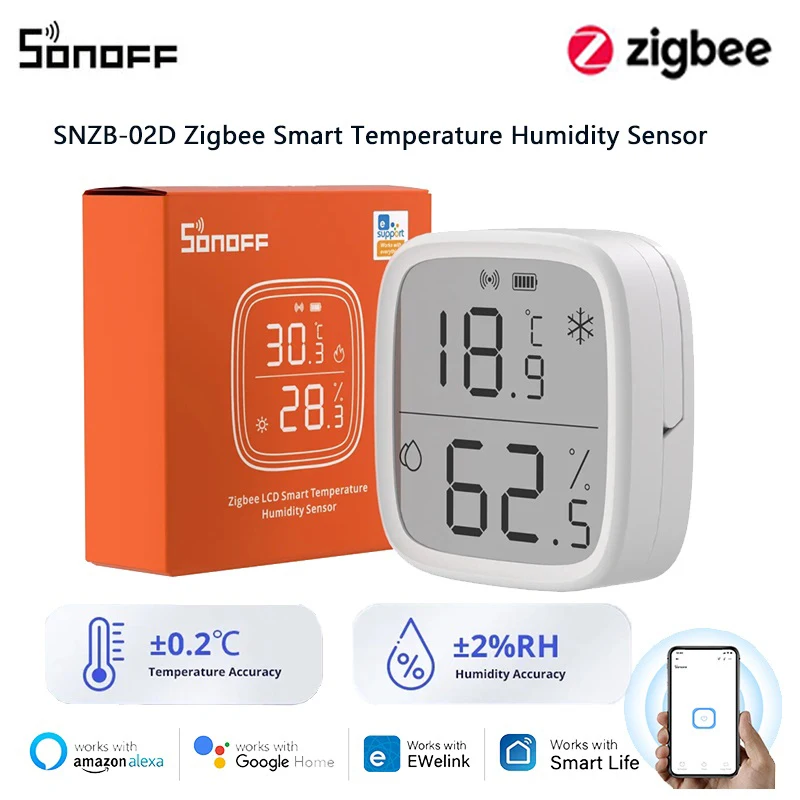 SONOFF SNZB-02D Zigbee Smart Temperature Humidity Sensor Large LCD Remote Real-time Monitoring Ewelink APP Via Alexa Google Home