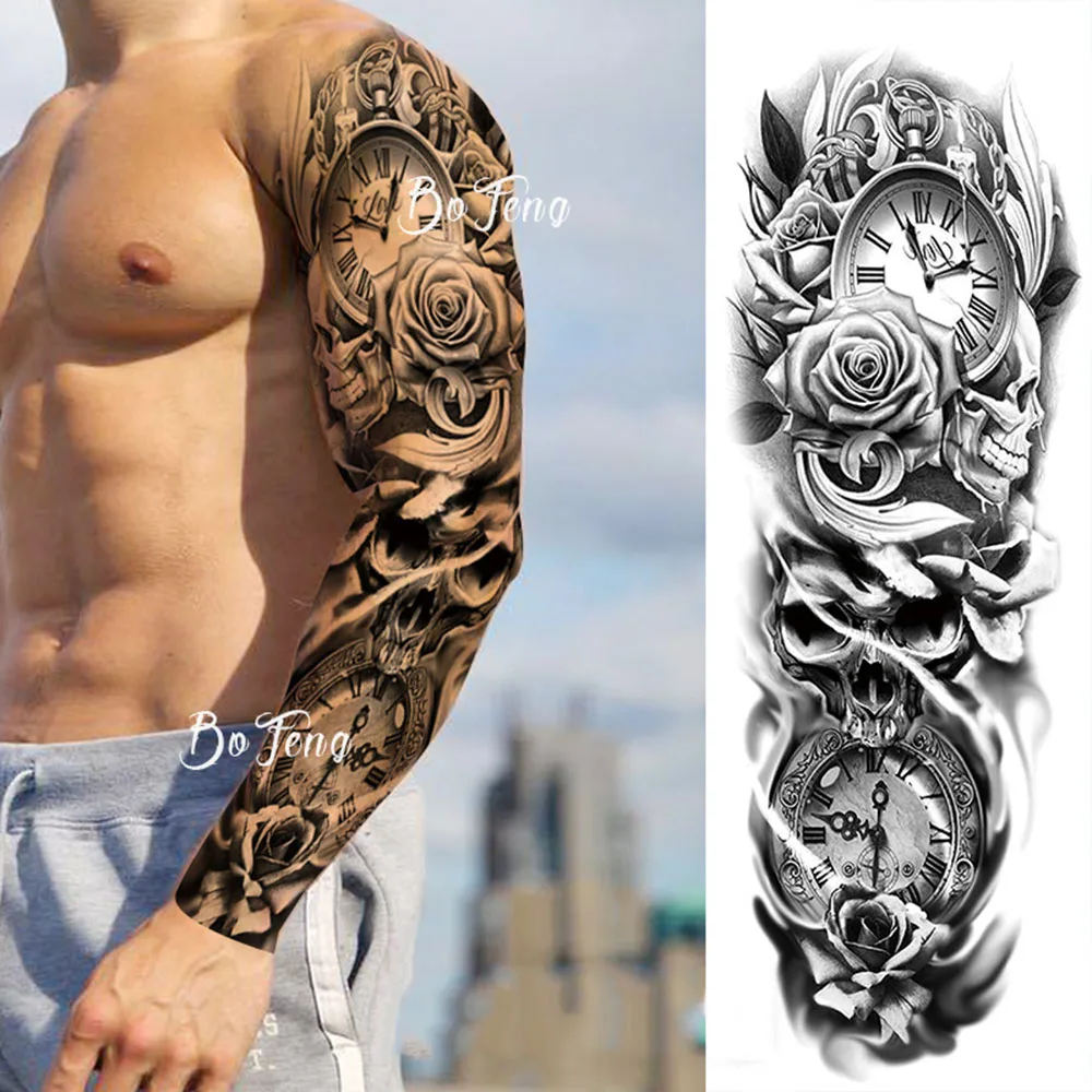 1Pcs Waterproof Temporary Tattoo Sticker Disposable Tattoo Tiger Head Totem Body Art Arm Fake Tattoos Sleeve for Women Men