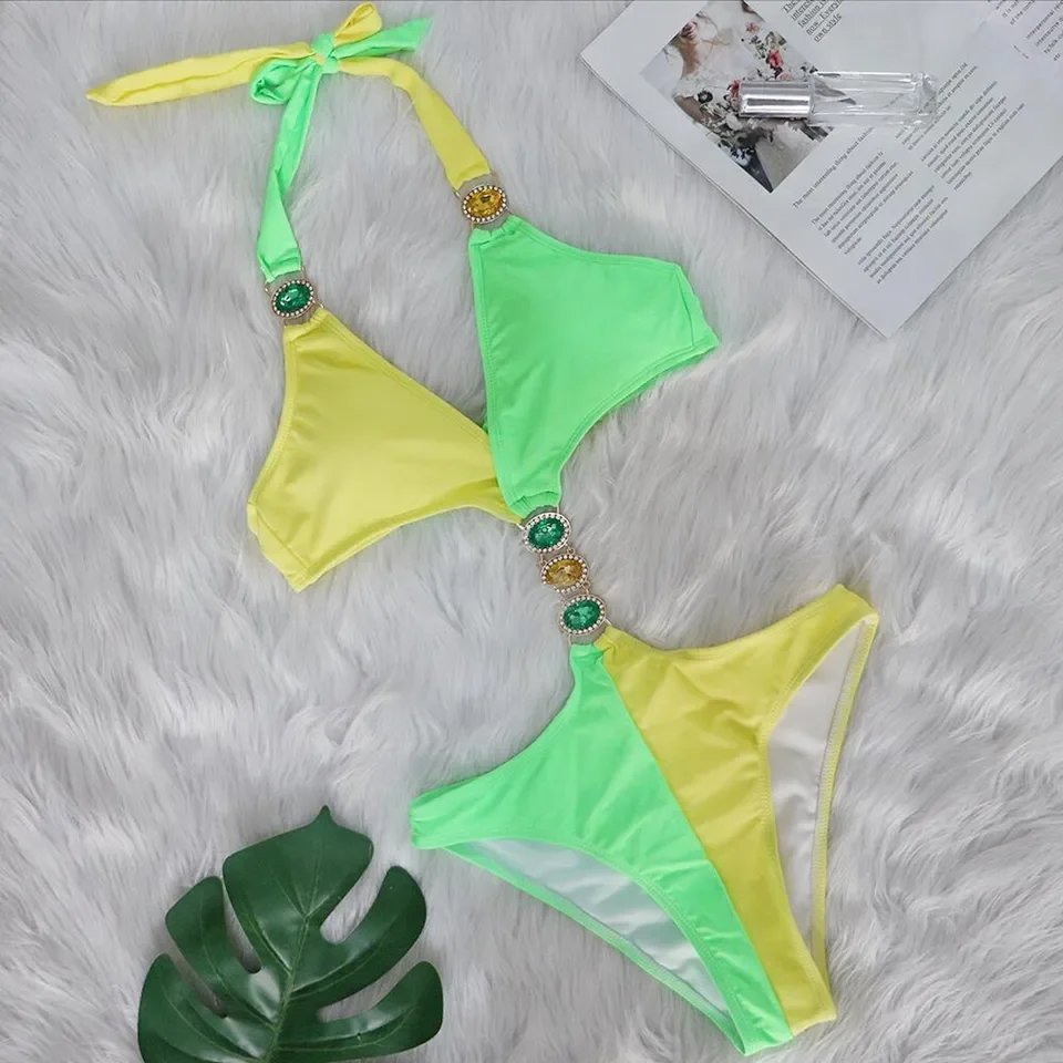 Women'S Sexy Crystal Bikini Patchwork Beach Vacation Swimsuit Women Solid Push Up Swimwear Women'S Bikinis And Tankinis