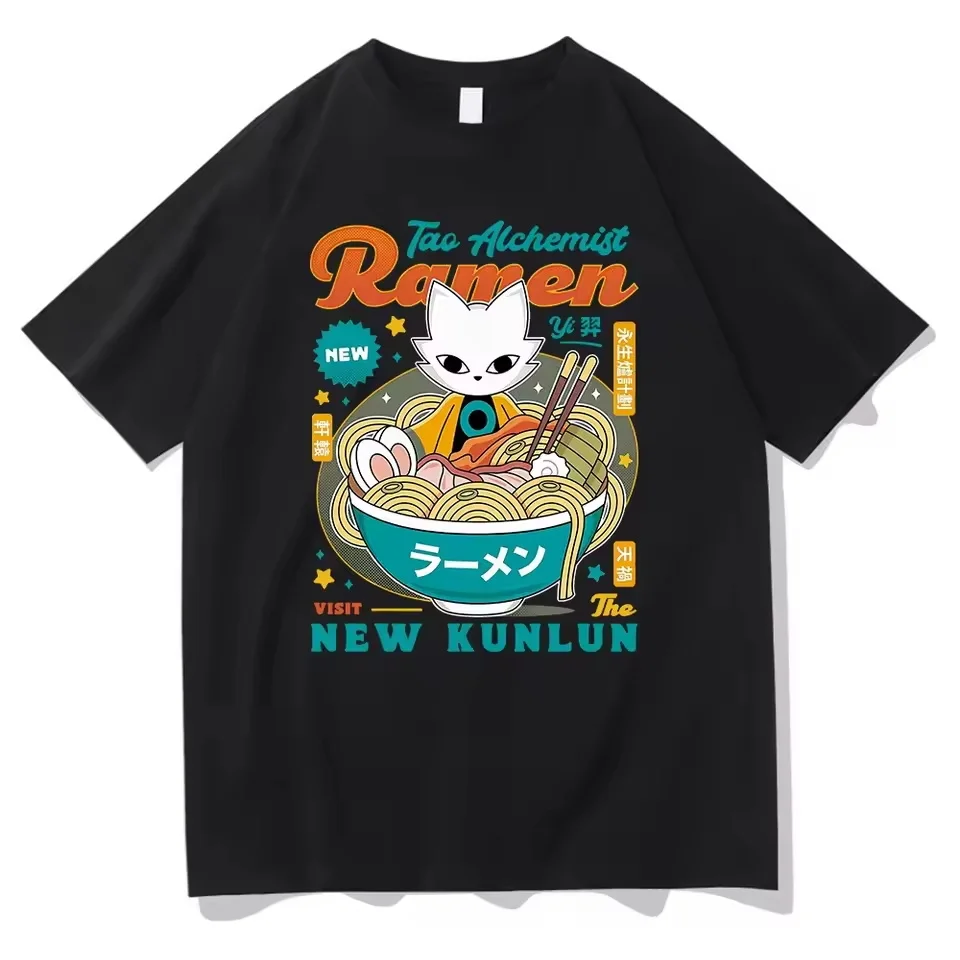 Summer Nine Sols Yi Ramen Children's Clothing Aesthetic Funny Cute Cat Noodle T-shirts High Quality Cotton Kid Oversized t-shirt