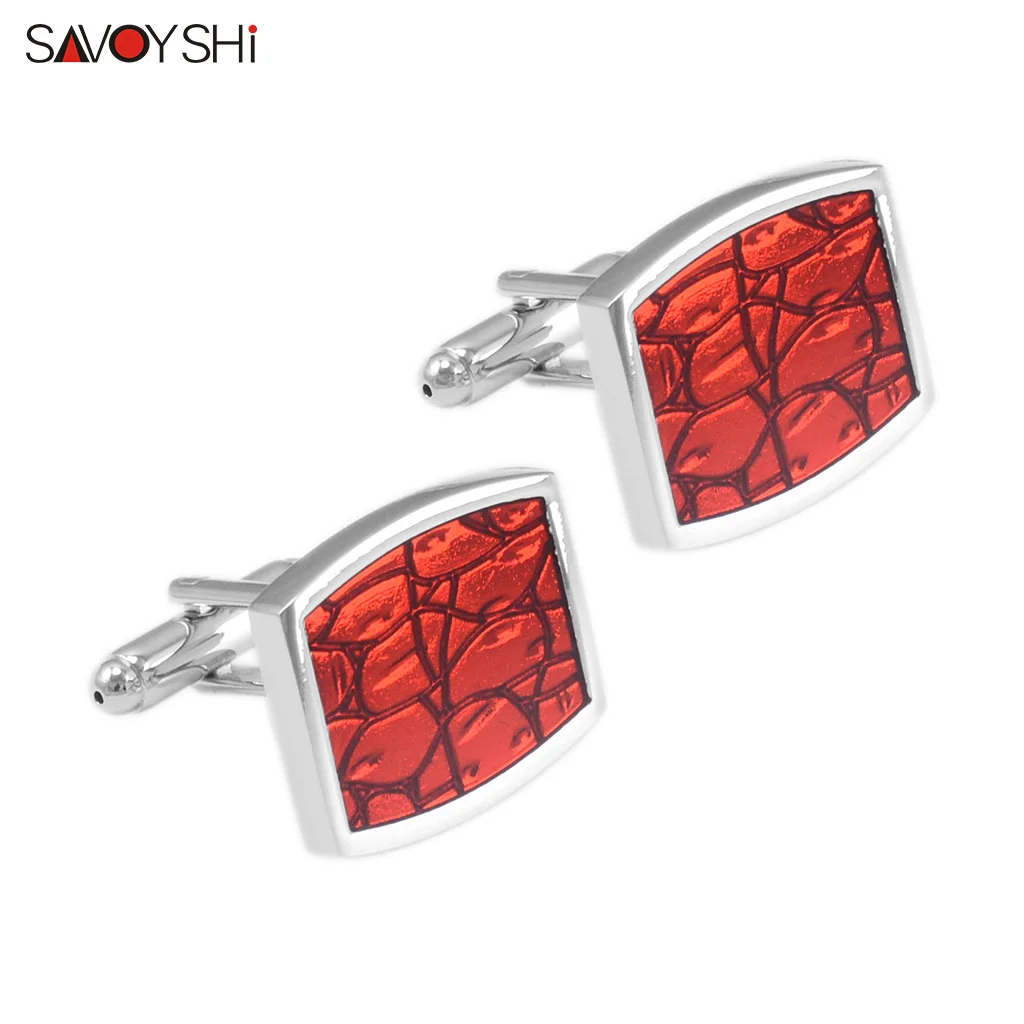 SAVOYSHI Square Red Enamel Cufflinks Mens Brand Cuff buttons High quality Cuff links Business Gift Jewelry