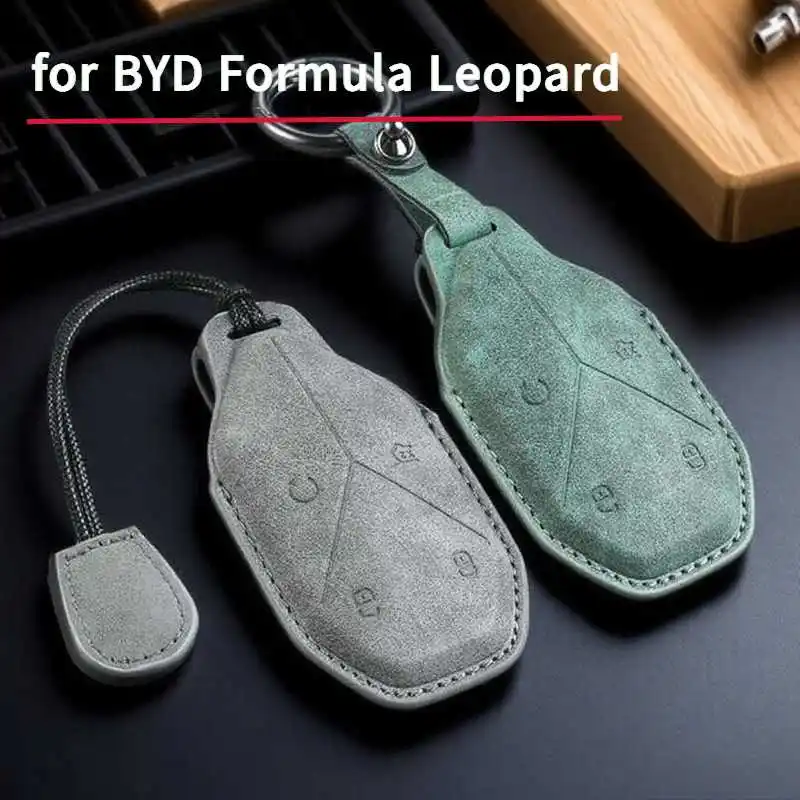 Autoschlüsselhülle für BYD Formula Leopard 5 FangChengBao 5 2023 2024, Leder-Schlüsselanhänger, 3 Tasten, schlüsselloser Halter, Zubehör