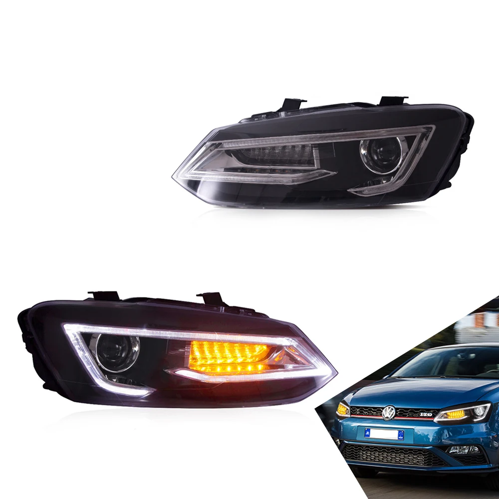 

Headlights Assembly for Volkswagen Polo 2011-2017 Normal with Moving Turn Signal Dual Beam Lens Car Accessories