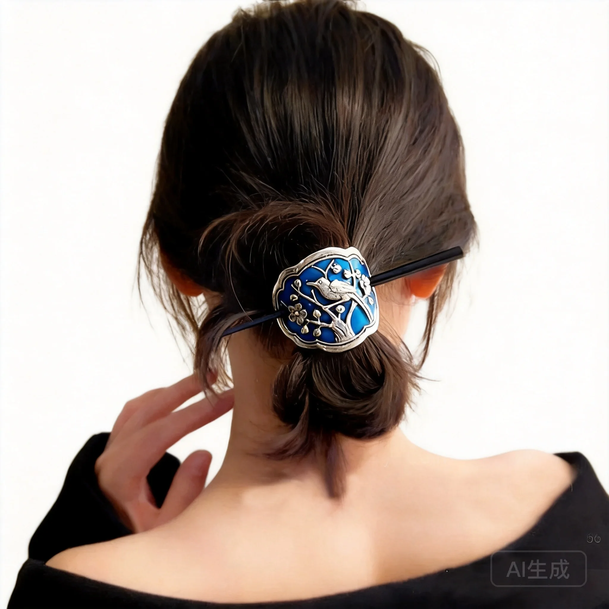 Chinese Style Lucky Auspicious Enamel Cloisonne Hair Stick Magpie Kylin Pattern Metal Hairpin For Hanfu Cheongsam Daily Hair Sty