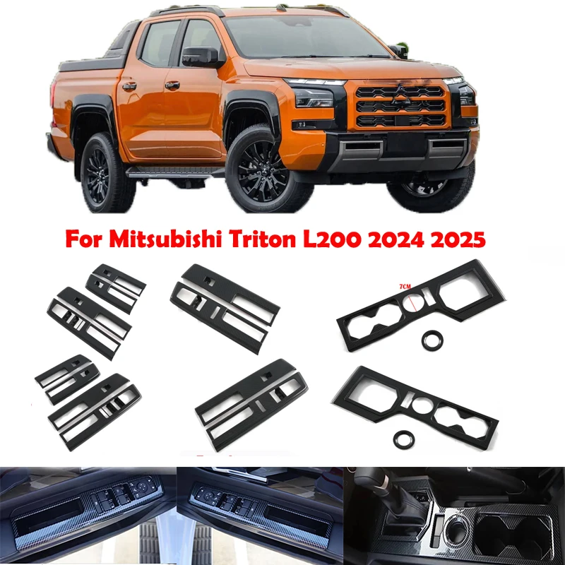 LHD RHD para Mitsubishi Triton L200 2024 2025 ABS Panel de reposabrazos de puerta botón de elevación de ventana panel de cambio de marchas accesorios interiores de coche