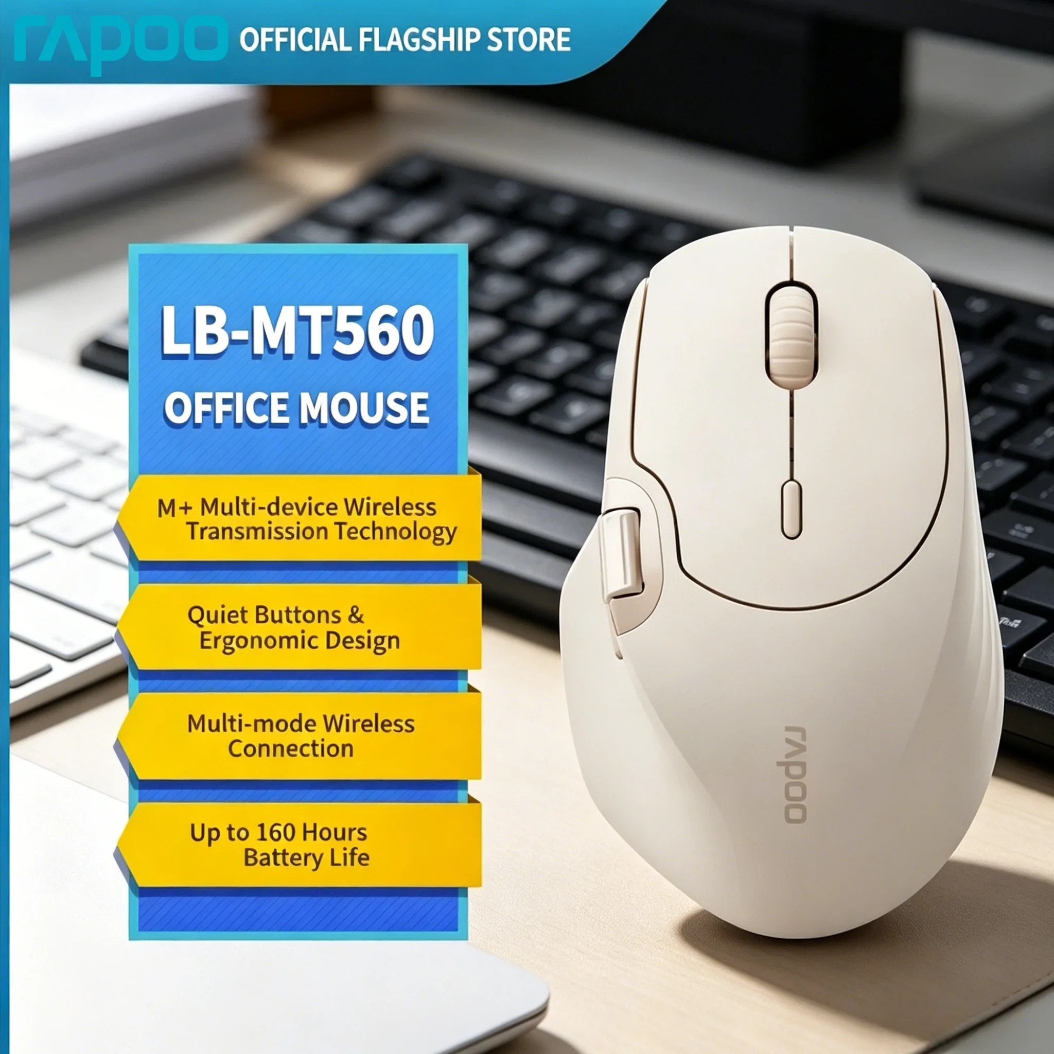 Rapoo MT560 Mouse Esoteric 3 Mode Wireless Mice Ergonomic Hall Magnetic Induction Knob Cross Screen Custom Graceful Lightweight