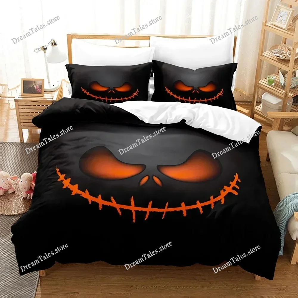 

Halloween Bedding Set KingQueen Size Cartoon Pumpkin Lantern Castle and Bat Duvet Cover Dark Horror Night Polyester Quilt Cover7